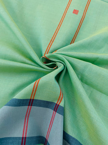ShopNaya Exclusive | Handwoven | Pure Cotton Saree | Jamdani Weave | No Blouse | Light Lime Green | No Zari | Ships from California